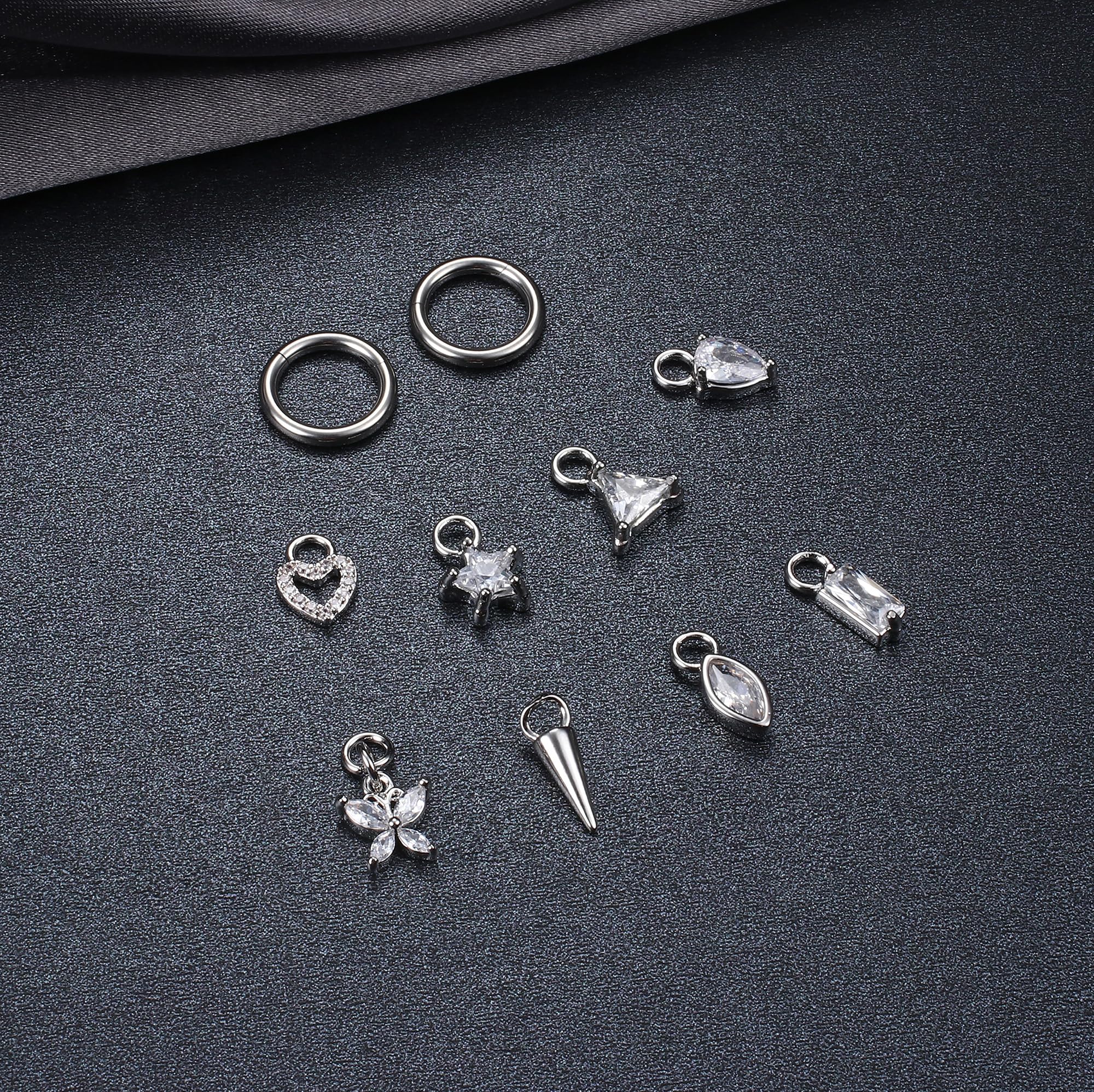 Adramata 14G Piercing Ombligo Acero Quirúrgico Hipoalergénico, Aro Hélice Cartílago Trago Oreja, Plata Oro Colgante Corporal para Mujer