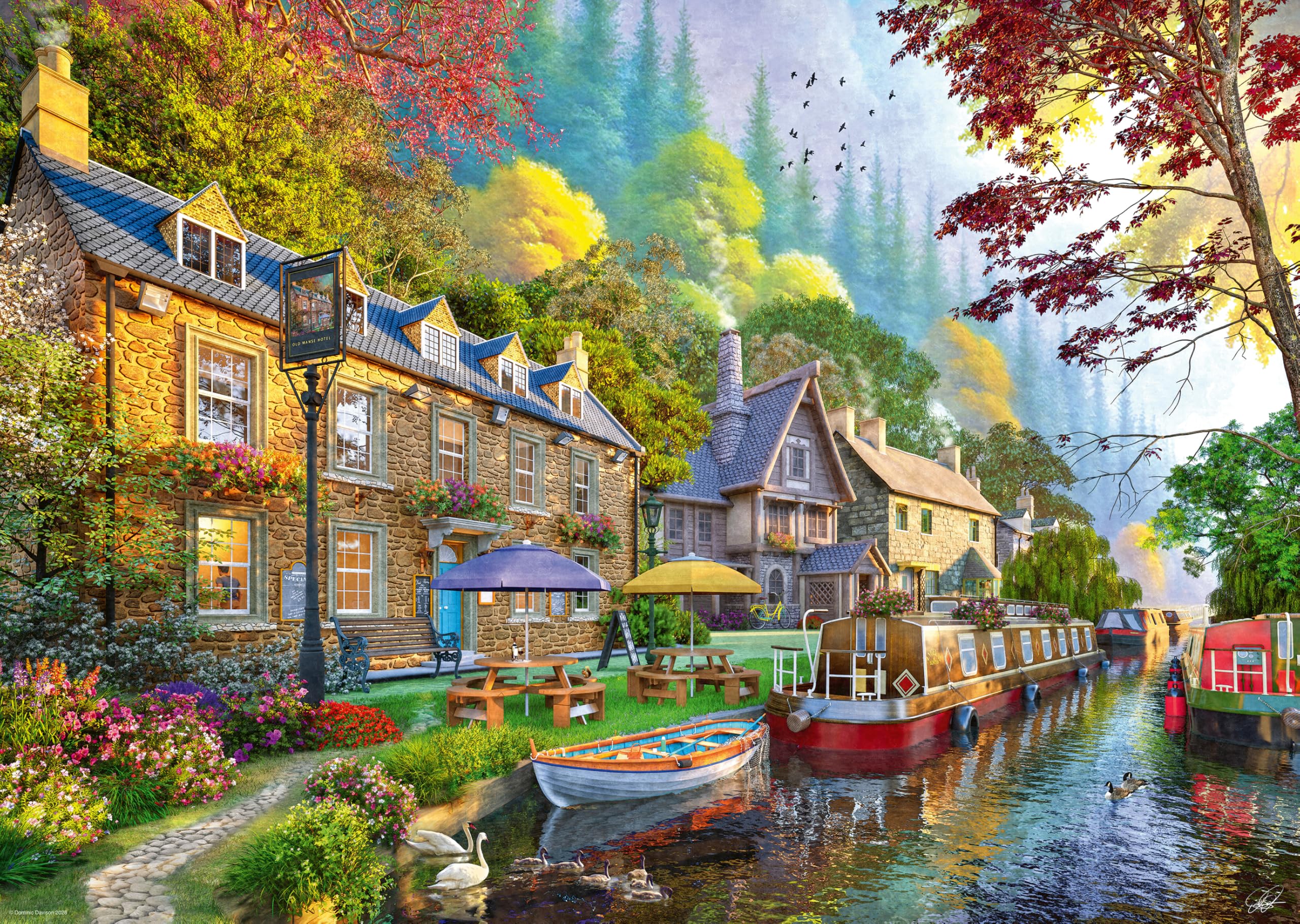 Ravensburger 1000 Piece Jigsaw Puzzle – Down the Lane No. 6 Canal Side Lane by Dominic Davidson - Countryside Pub & Canal Scene Puzzle for Adults