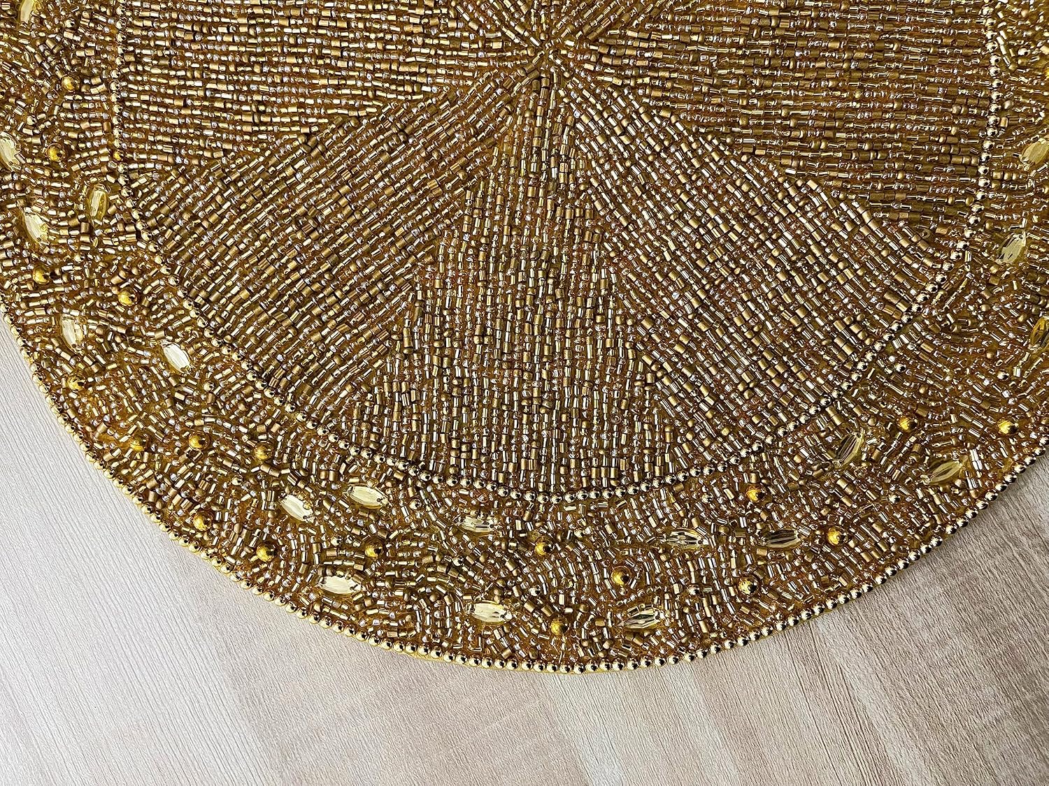 Enliven Luxury Handmade Bead placemat, Living Room Table Decoration, Beaded tablemat, Gold | Set of 6