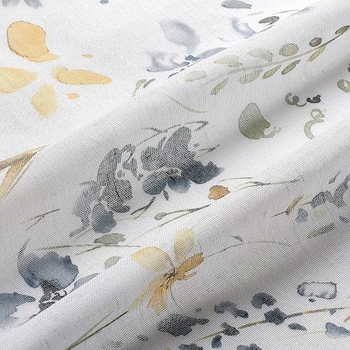 Miniatura 4 de Fragrantex Cortinas traslúcidas de acuarela floral amarillo y gris, 84 pulgadas de largo para sala de estar, estampado botánico, tela texturizada de