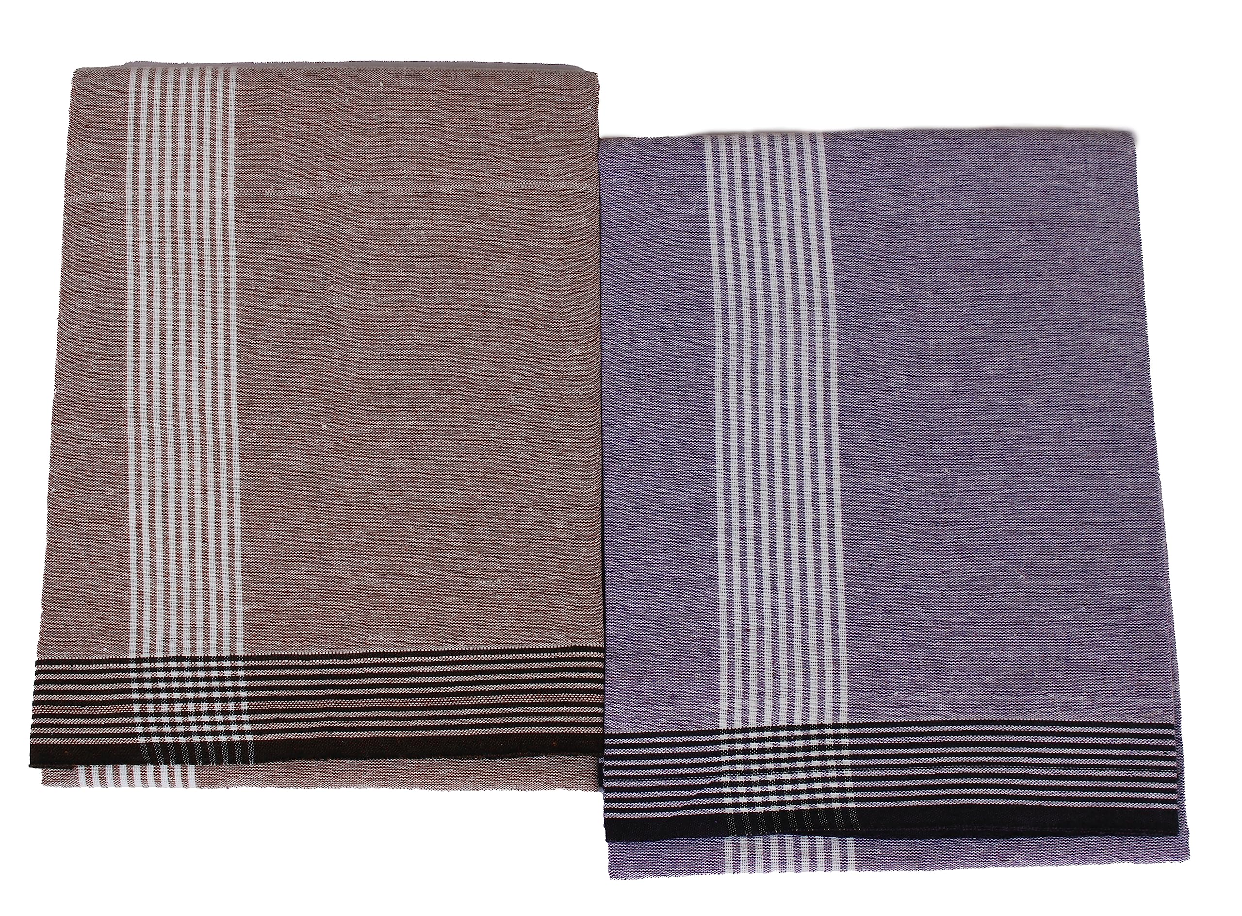 Cotton Men's Single Dhoti -1.9 Mtrs Color Dhoti Set of 2 (Biscuit-Violet)-image-21