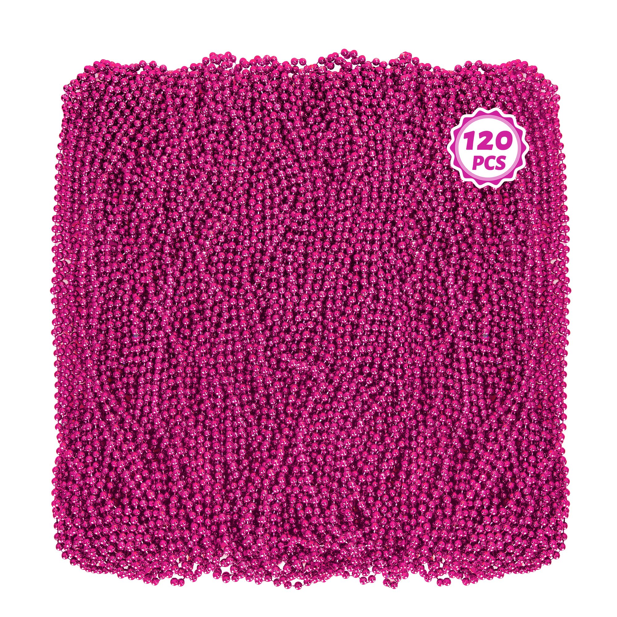 Huskein 120PCS Mardi Gras Beads, 33 IN Bead Necklace, Rosered Mardi Gras Accessories, Party Costume Beads Parade Throws Bulk for Christmas Pirate
