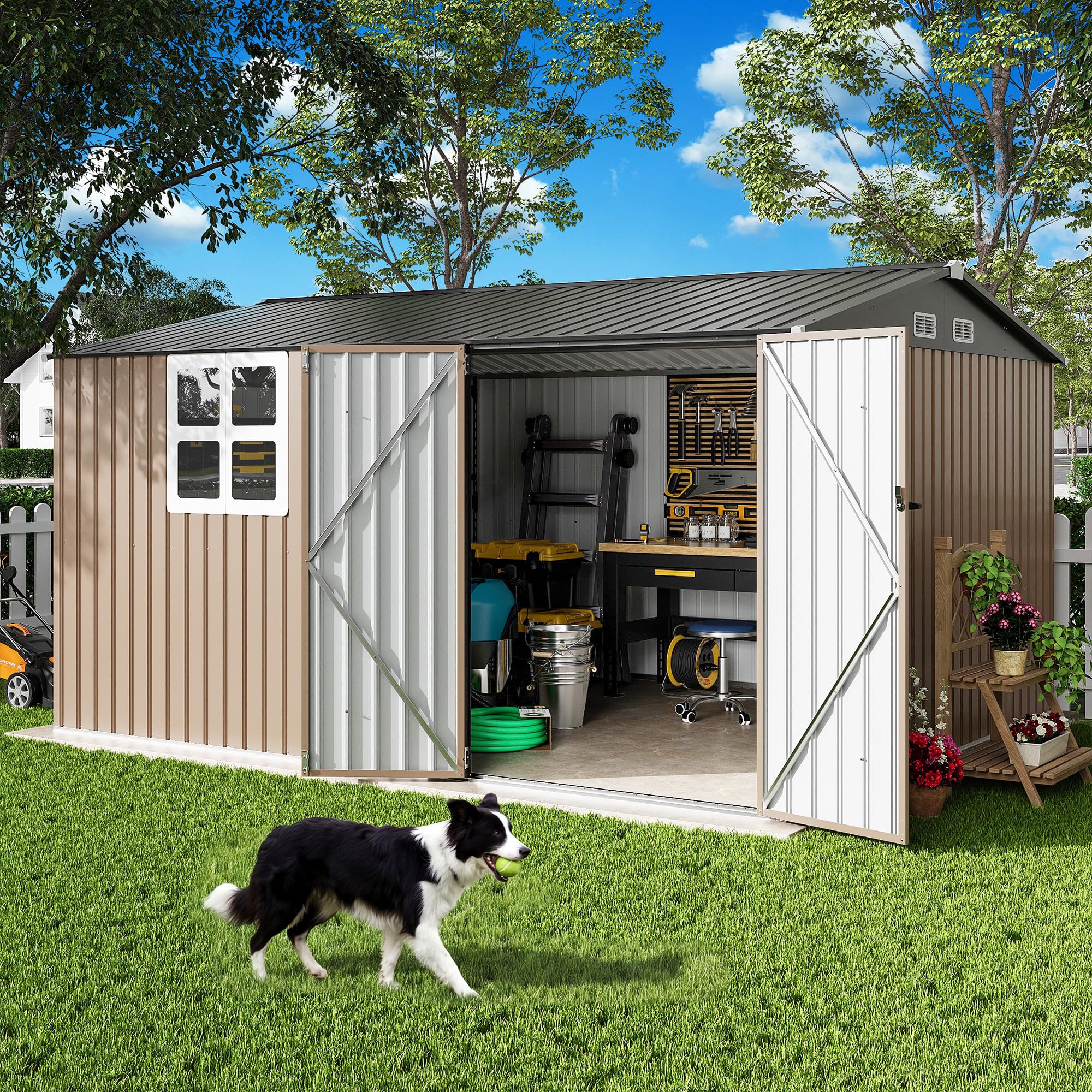 Photo 1 of IRONCK 10x12 FT Outdoor Storage Shed with Clear Window, Brown