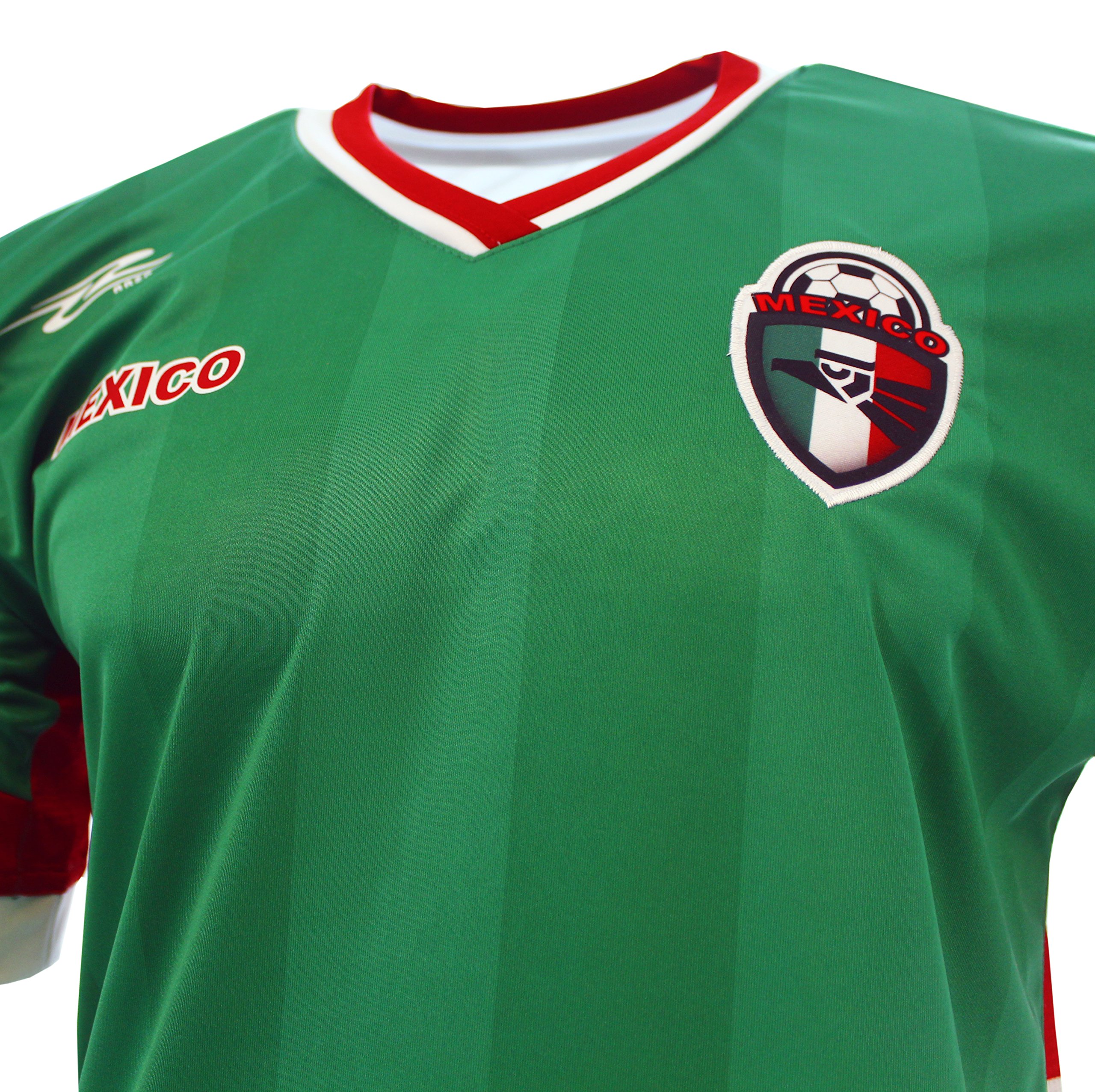 ARZA Mexico New Soccer Jersey Green/White/Red V Neck Short Sleeve (Small)