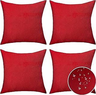 Home Brilliant Outdoor Pillow Covers 20x20 Set of 4, Red Outdoor Throw P...
