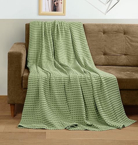 Miniatura 4 de Utopia Bedding Manta de algodón de 300 GSM (verde salvia, 90 x 84 pulgadas), suave, ligera, transpirable, tamaño matrimonial, para cualquier cama