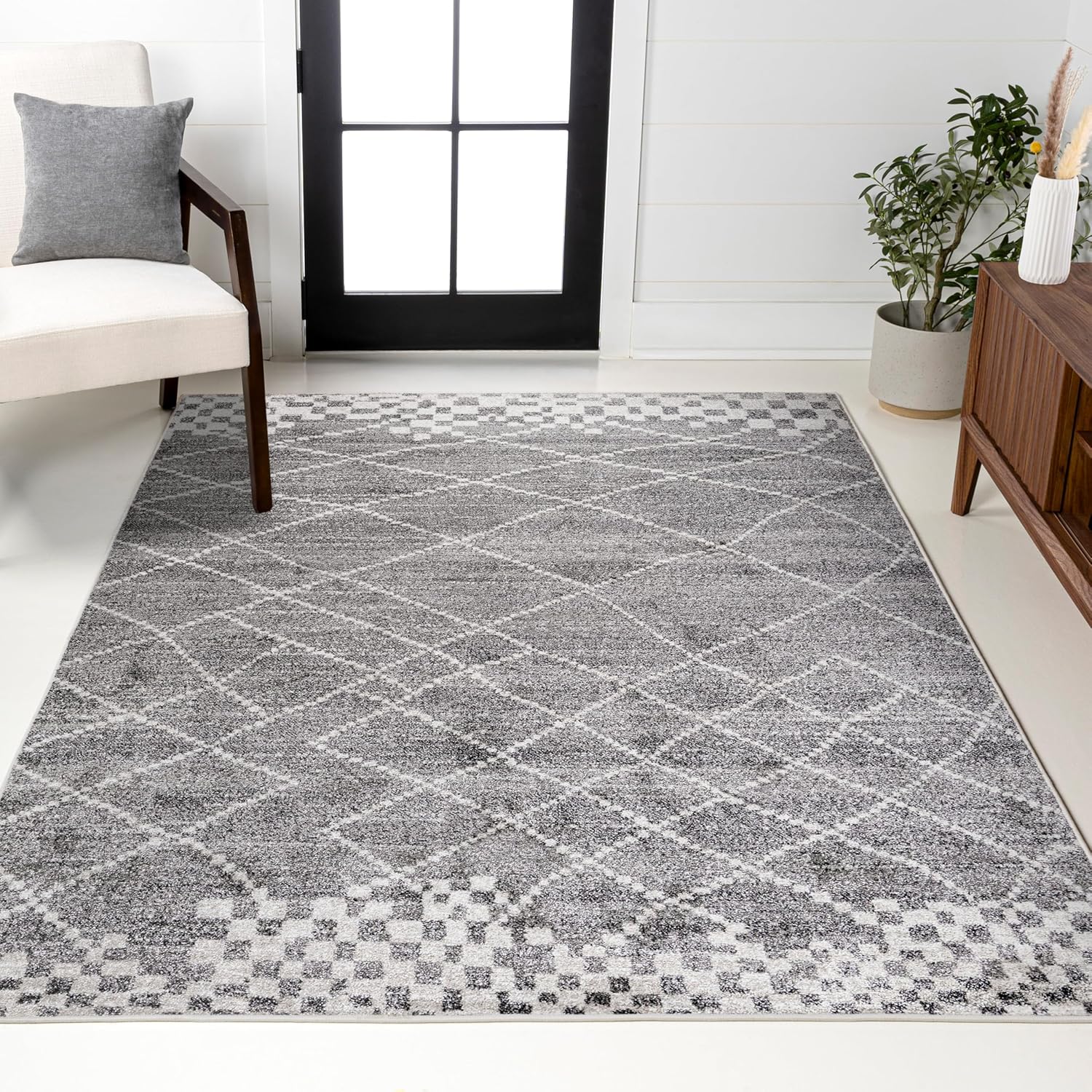 JONATHAN Y Asilah Diamond Gray Runner Rug, 2x10, Moroccan Modern, Bohemian, Casual, Easy-Cleaning for Living Room, Bedroom, Kitchen, Pet Friendly, Non-Shedding (MOH300B-210)