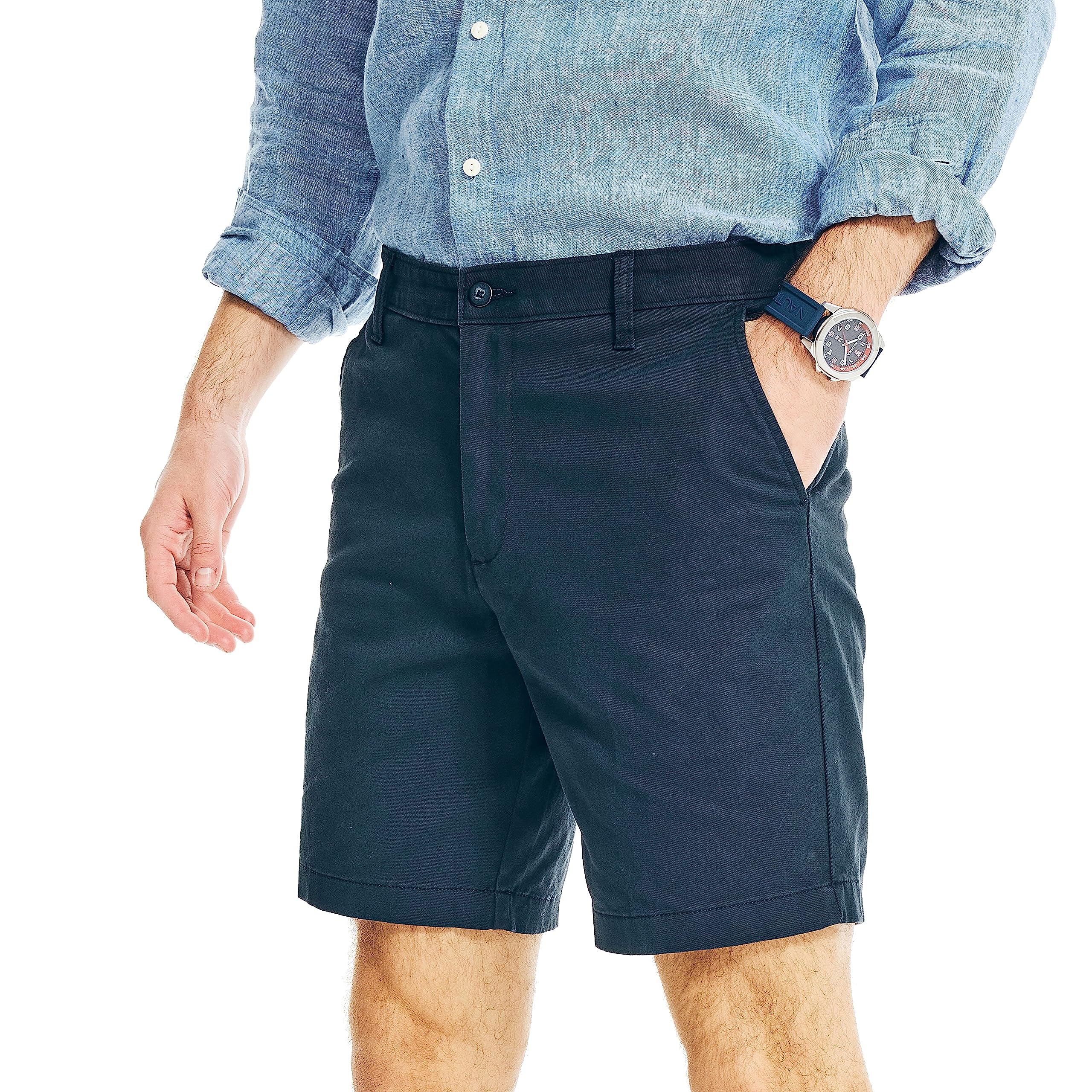 Nautica Classic Fit Flat Front Stretch Solid Chino 8.5" Deck Shorts - Pantalones Cortos Deportivos Hombre