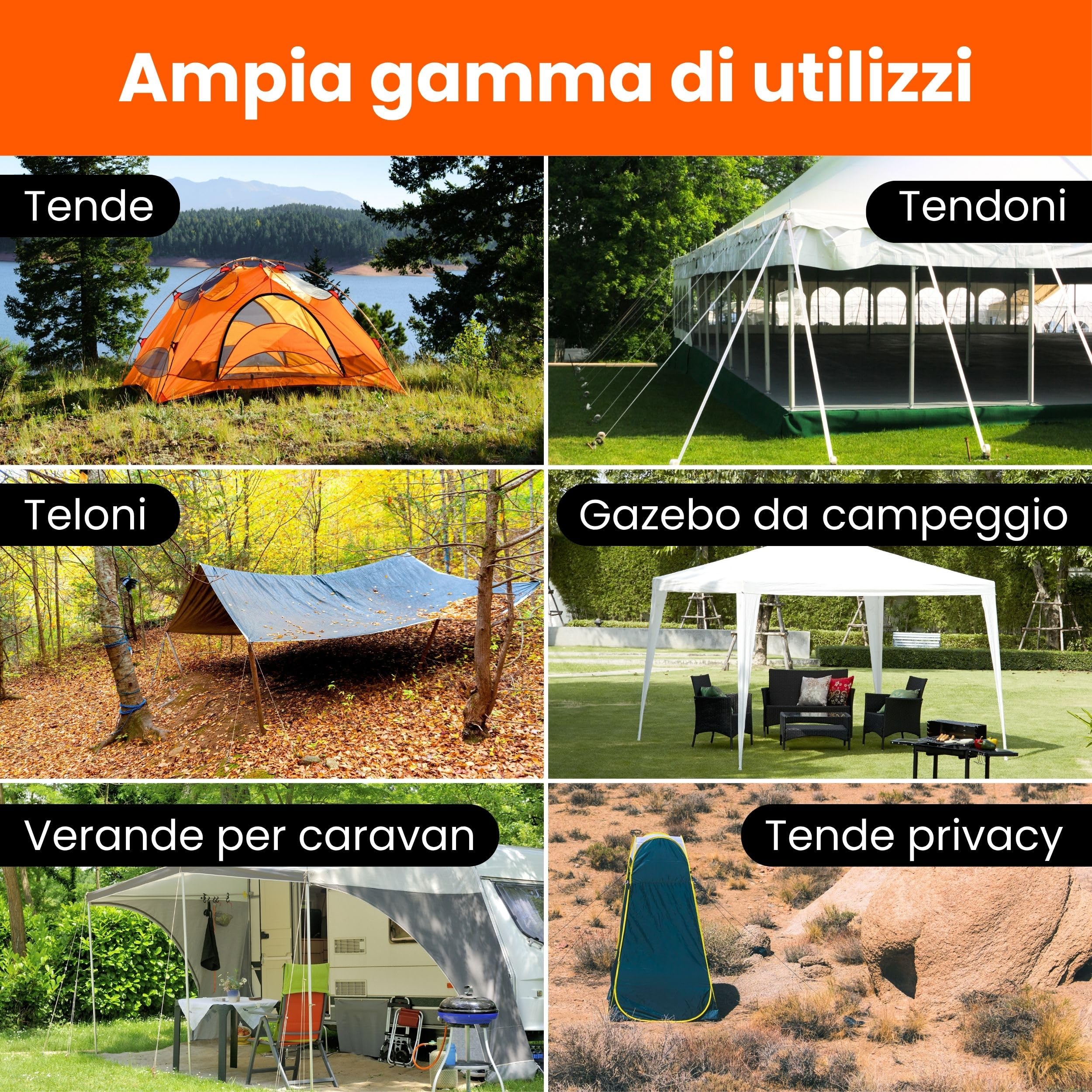 24 Pacco di Picchetti Tenda Campeggio in Metallo per Terreni Duri - Picchetti per Tenda Arancioni a vite Pesanti, Picchetti Campeggio, Picchetti Ancoraggio (20,5cm)