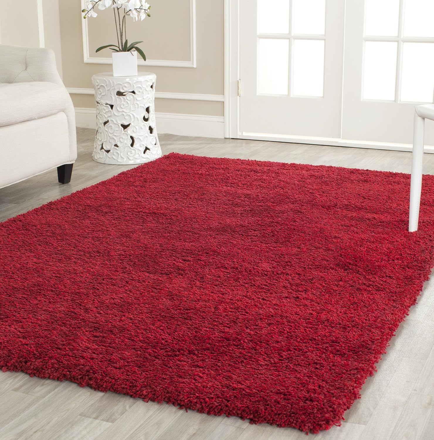 SAFAVIEH California Shag Collection Area Rug - 6'7" x 9'6", Red, Non-Shedding & Easy Care, 2-inch Thick Ideal for High Traffic Areas in Living Room, Bedroom (SG151-4040)