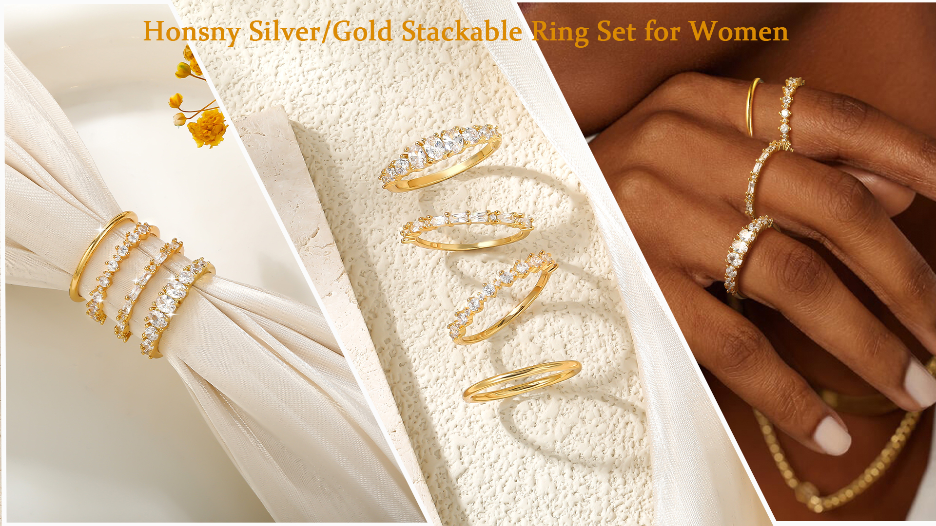 Amazon.com: Honsny Stackable Gold Rings for Women Set Dainty 18K Gold  Plated Cubic Zirconia Thumb Rings Thin Eternity Engagement Rings: Clothing,  Shoes & Jewelry