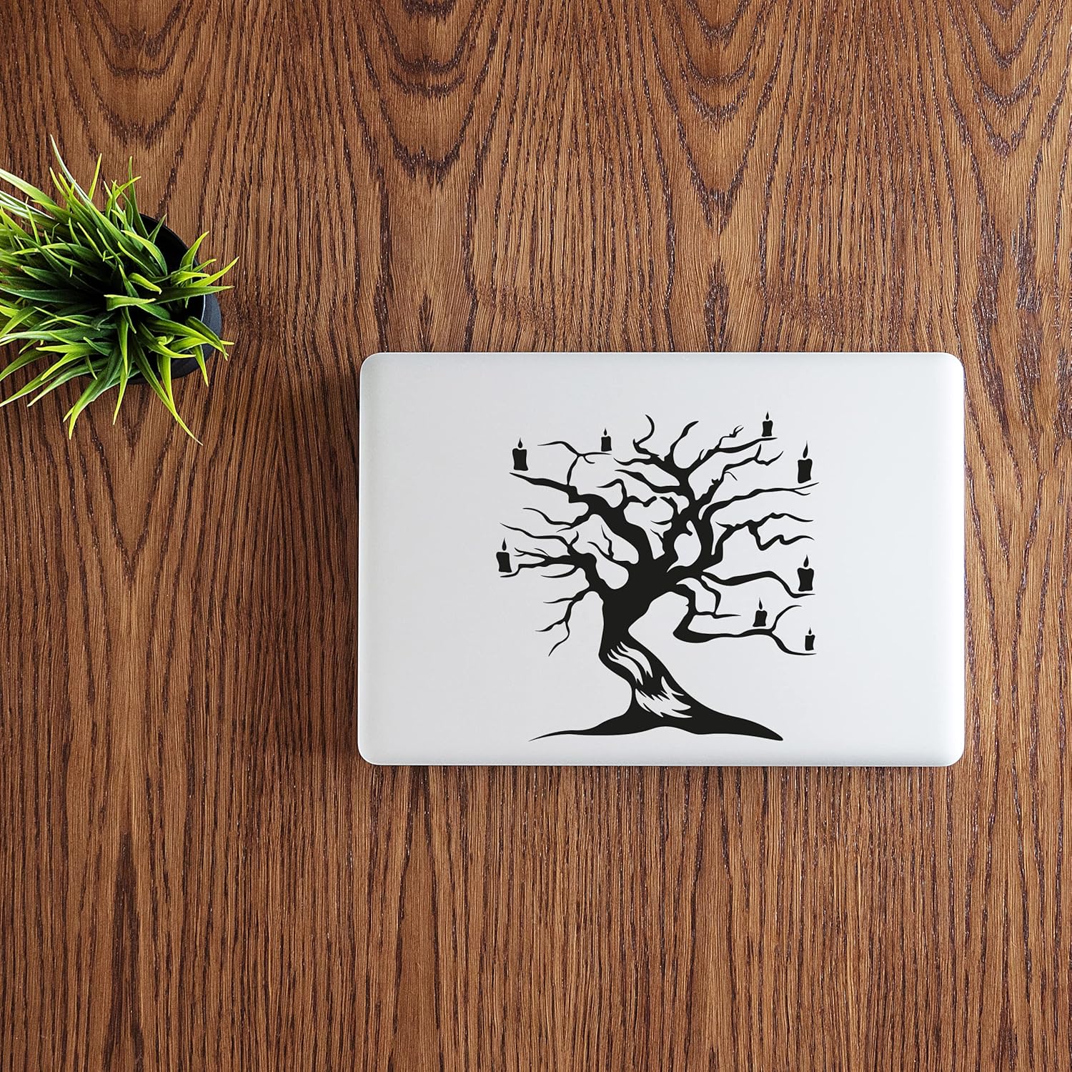 Halloween Decal with Spooky Tree with Face and Candlestick It Holds - Halloween Monogram Tree for Your Design - Creepy Halloween Stickers 46x46 in inches