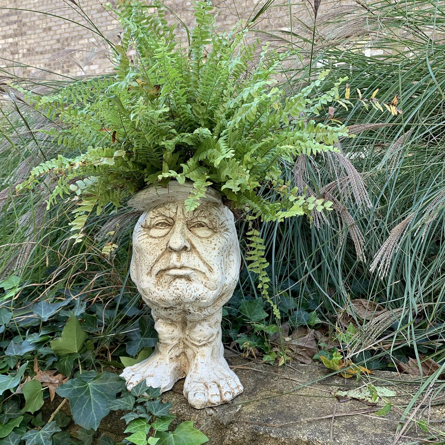homestyles 14.5 in. Antique White The Greatest Uncle Donald The Muggly Face Statue Planter Hold 6" Pot