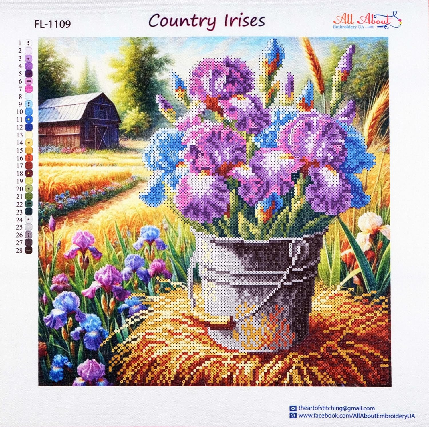 Bead Embroidery Kit Country Irises FL-1109 AllAboutEmbroidryUA Beaded Cross Stitch Floral Beadwork