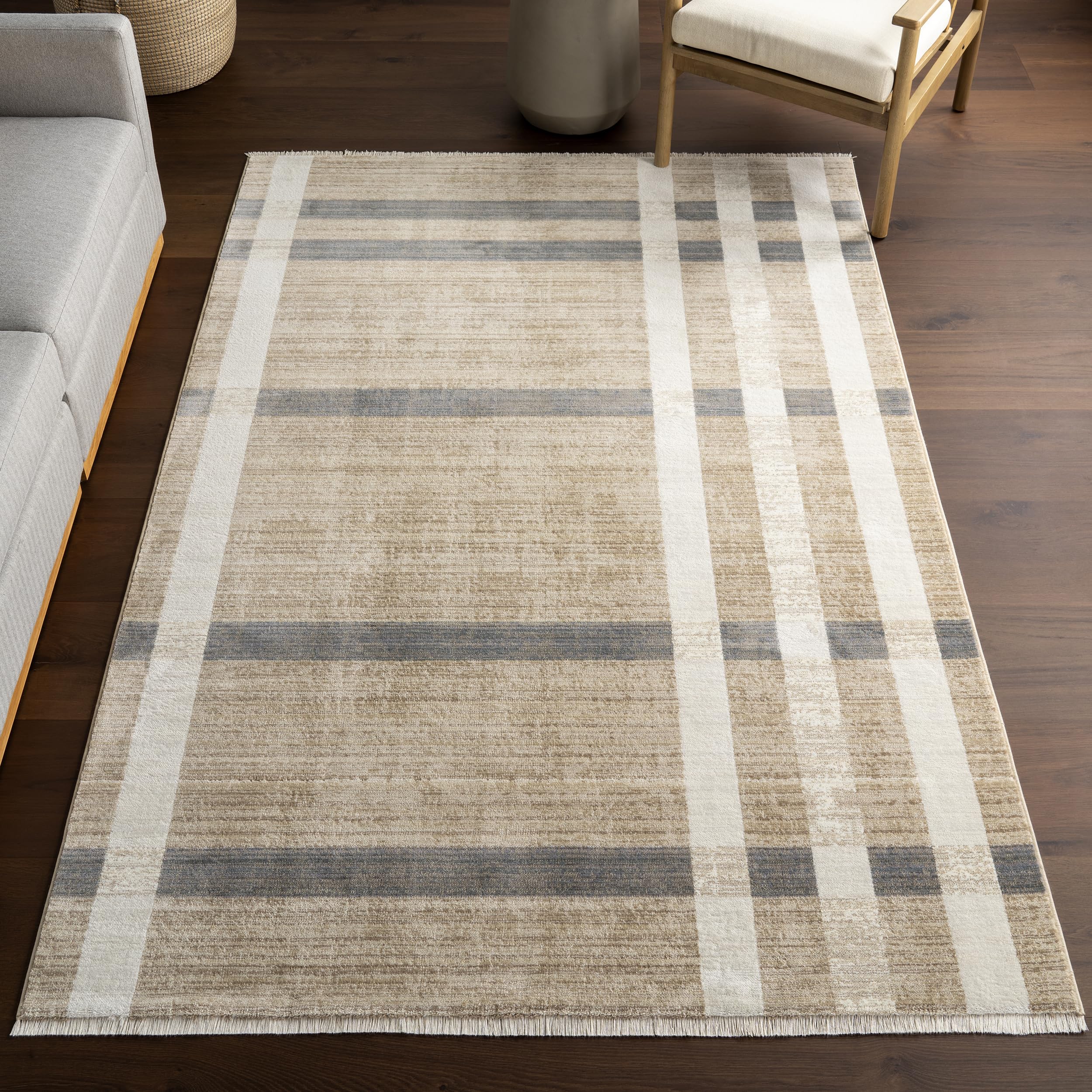 nuLOOM Fringed Performance Adie Light Beige/Cream, 8'10" x 13', Abstract, Soft and Cozy, High Traffic, Stain Resistant, Easy Clean, Durable Area Rug