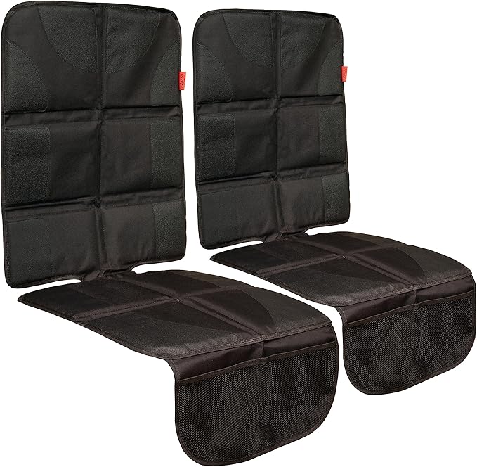 Lusso Gear Baby Car Seat Protector and Seat Cover 2-Pack - Waterproof Non-Slip Liner with Thick Padding and Dual Mesh Pockets - Universal Fit