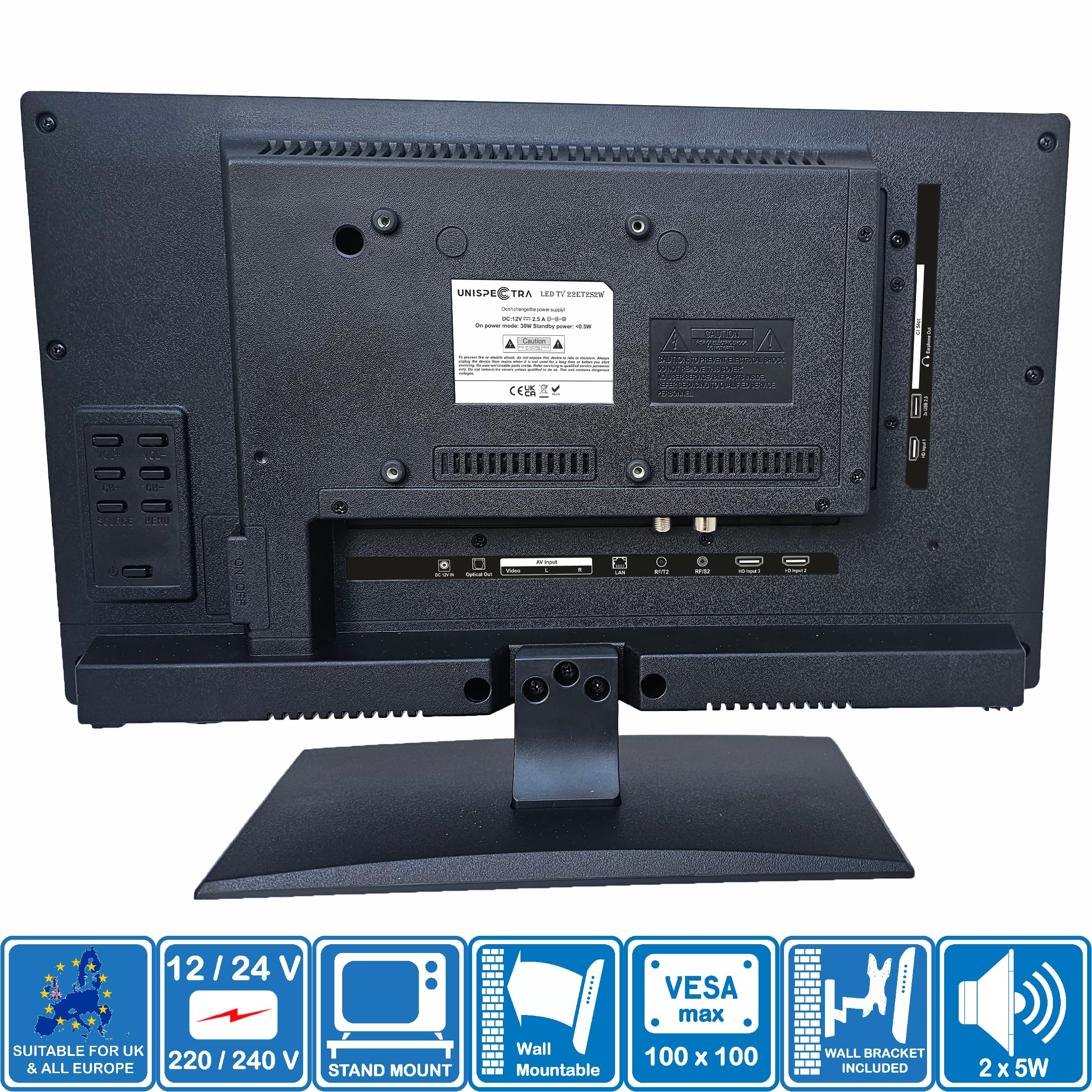 Unispectra ® 22“ Smart TV (webOS) mit Magic-Fernbedienung Full HD 230V 24V Triple Tuner: Satellit, Antenne, Kabel TV. 12V Fernseher für Wohnmobile, Wohnwagen, LKWs, Boote