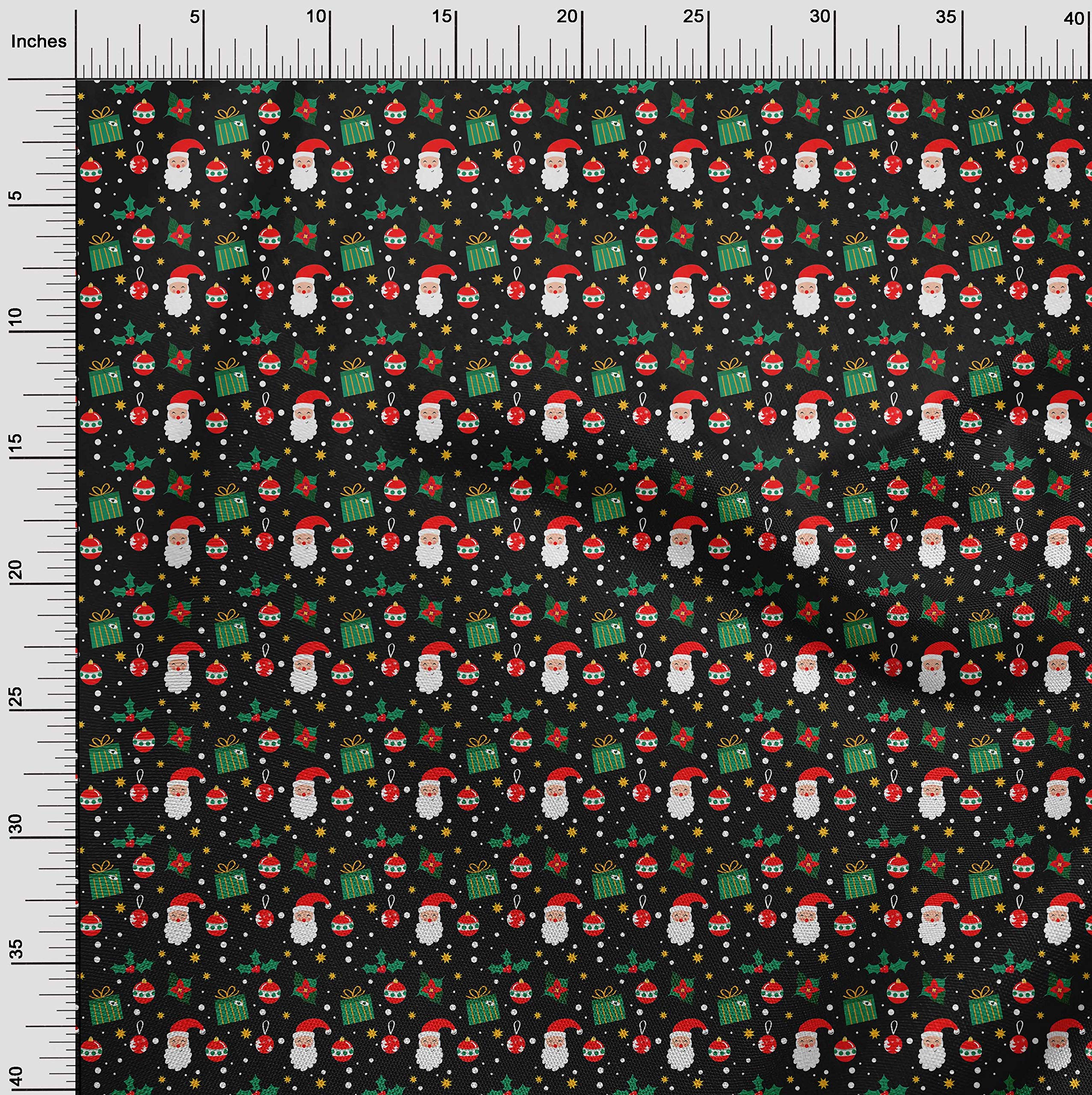 christmas dress material Christmas Fabric | Black Jersey Stretch Dress Fabric With Snowman Holly Presents | Spun Polyester Fabric | Sold per Metre