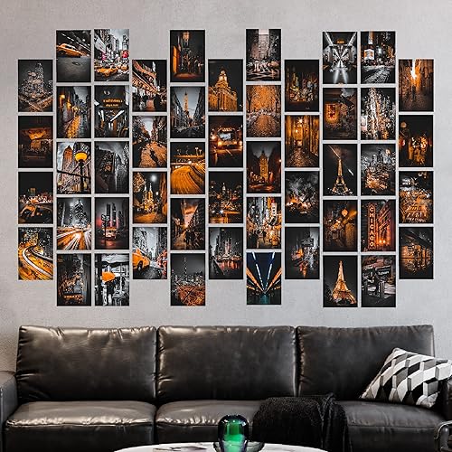 Miniatura 2 de KONGSY Kit de collage de pared negro y naranja, imágenes estéticas para decoración de habitación de moda, 50 piezas de impresiones de arte urbano