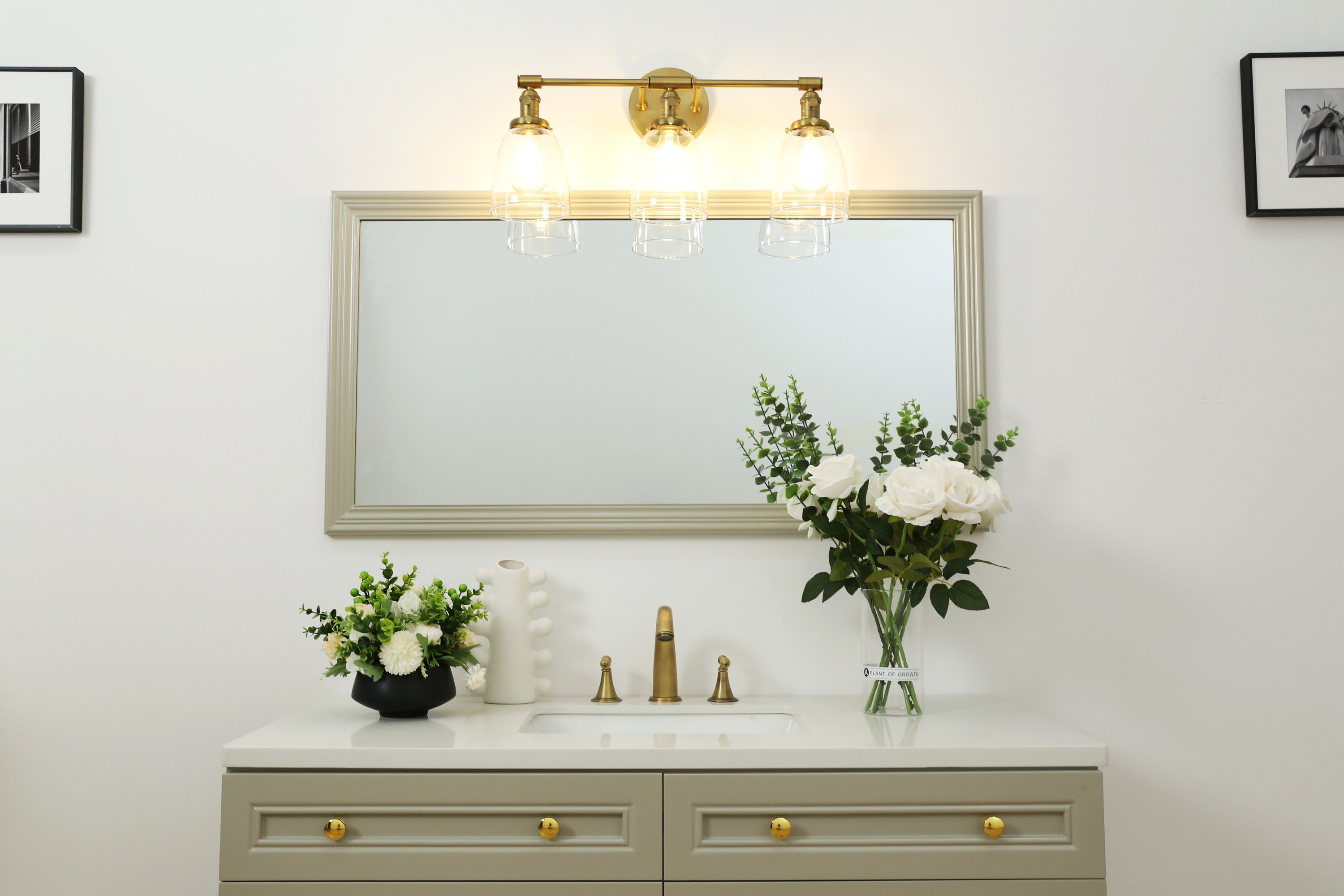 Image of Phansthy 3-Light Wall Sconces Antique Brass Vanity Light, Industrial Wall Lamps with On Off Switch and Clear Glass Lampshade, Vintage Wall Lighting for Bathroom Living Room (Chrome, Bell Shade)