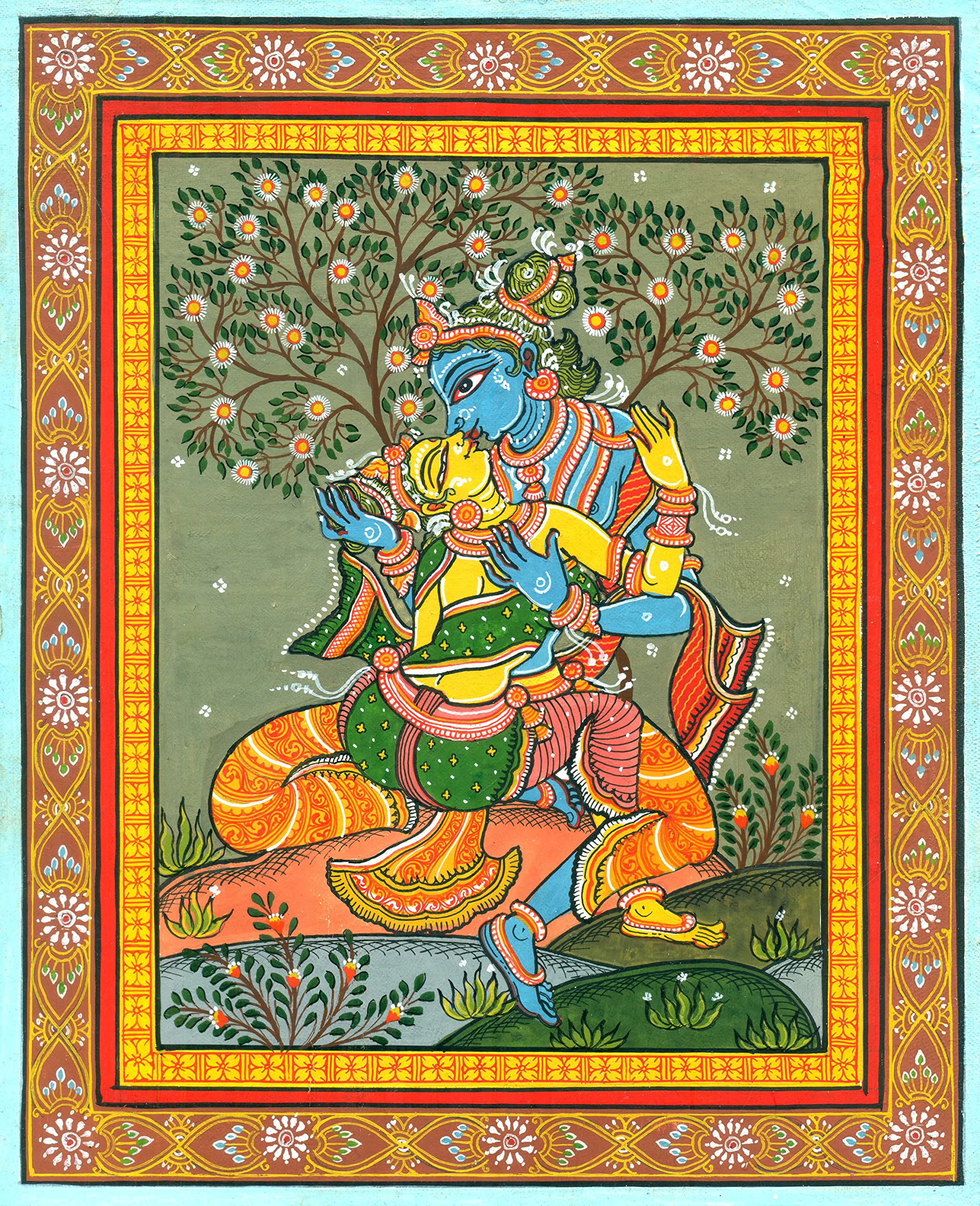 Peinture Radha-Krishna aquarelle Patti art populaire indien