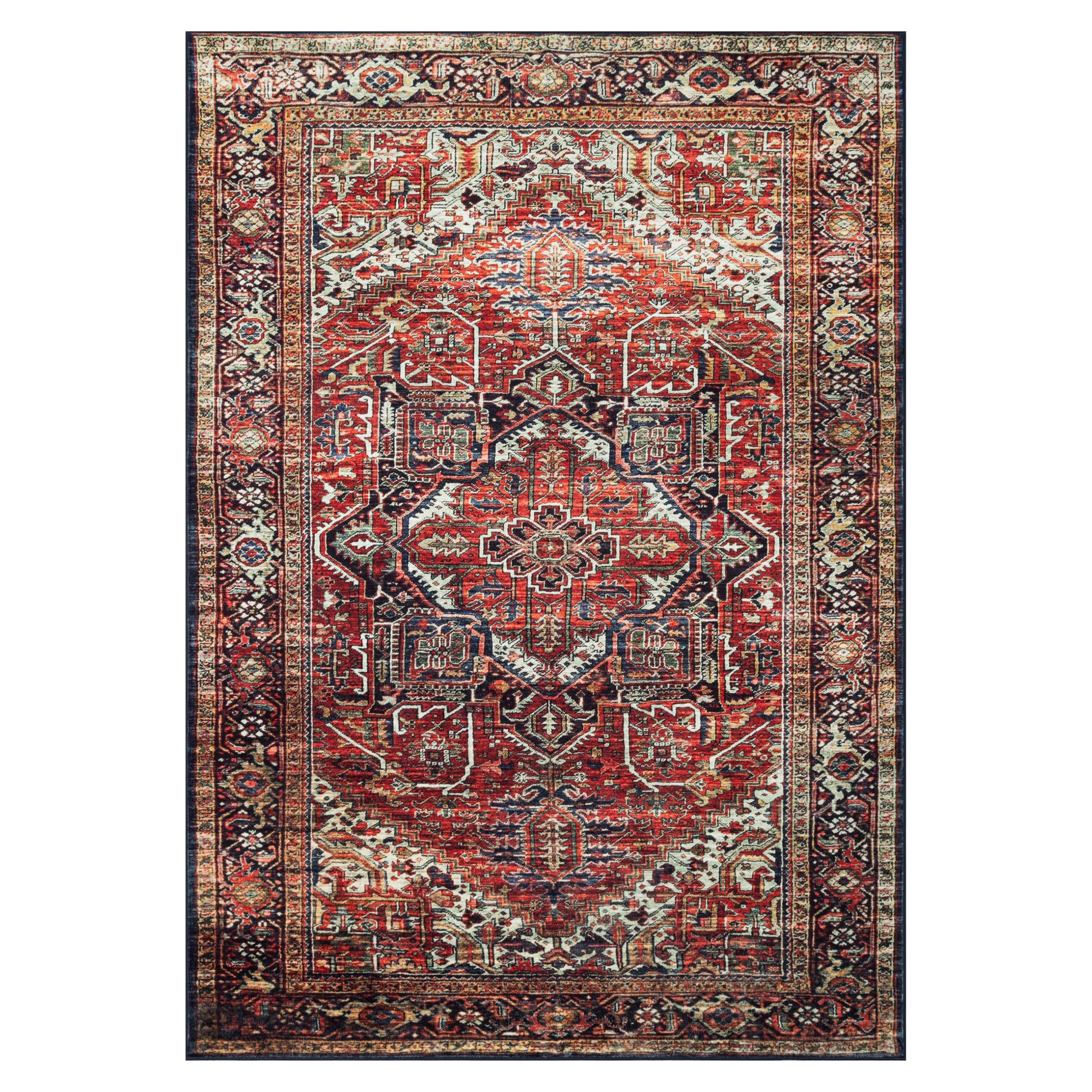 TAPISO Ispahan Teppich Klassisch Vintage Rostrot Gold 160 x 230 cm | bedruckter Teppich mit Antirutsch Wohnzimmer Schlafzimmer Oeko-Tex