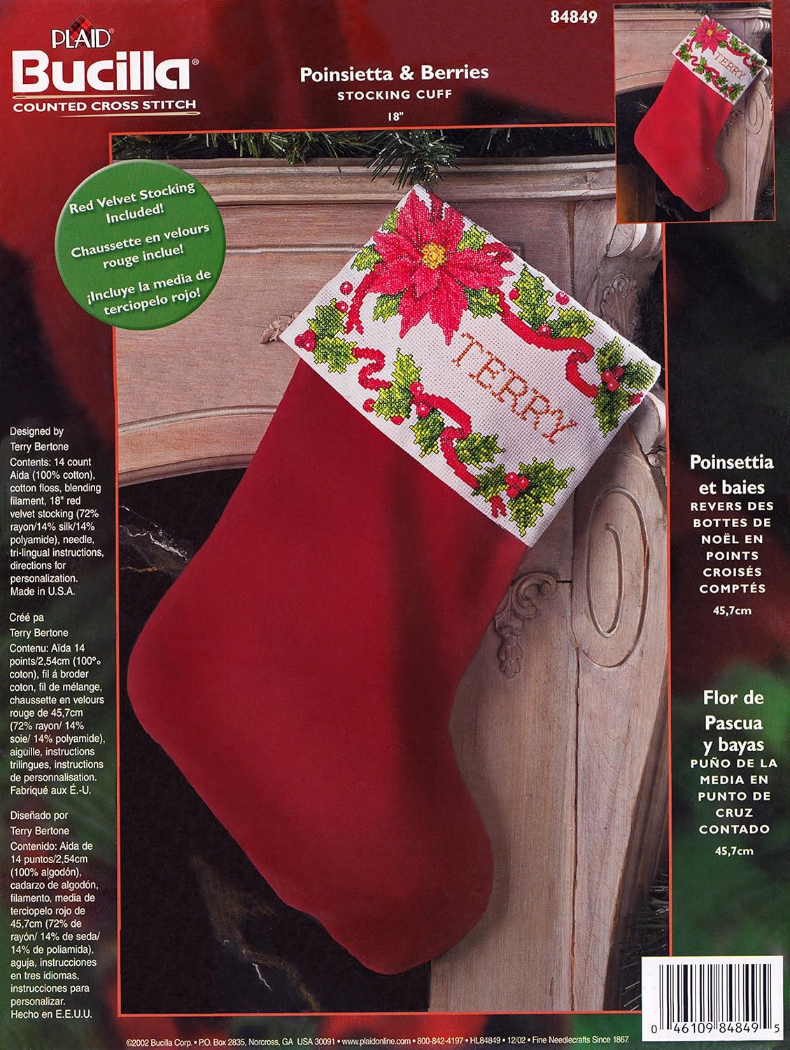 Bucilla Poinsettia & Berries 18" Stocking Counted Cross Stitch Kit 84849
