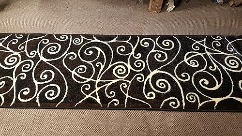 Miniatura 6 de Alfombra moderna abstracta contemporánea de pasillo largo, diseño negro, marrón, marfil, GL23 Gallery (2 pies x 7 pies 1 pulgada)