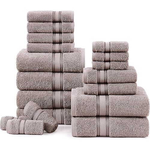 Lane Linen 100% Mercerized Cotton Bathroom Towel Set - 18 Pieces - Fluffy, Super Soft & Highly Absorbent - 6 Bath Towels, 6 Washcloths, 6 Hand Towels - Zero Twist, Double Sided Cotton Terry - Platinum