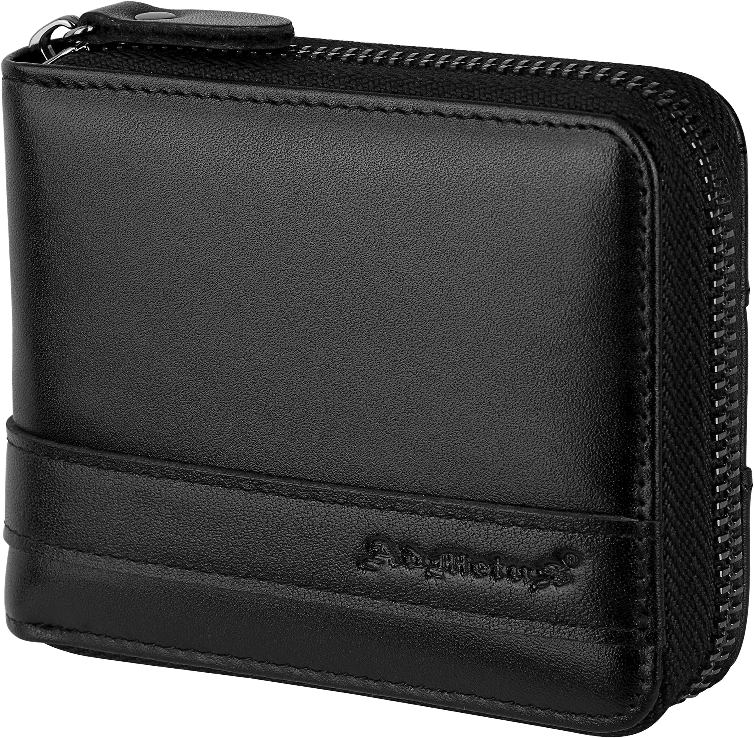 Men's Genuine Leather Short Zip-around Bifold Wallet
