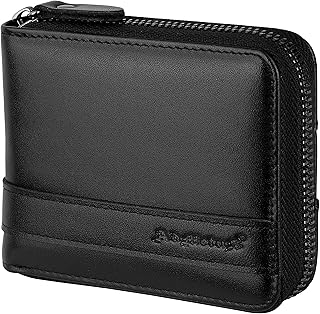 Men's Genuine Leather Short Zip-around Bifold Wallet