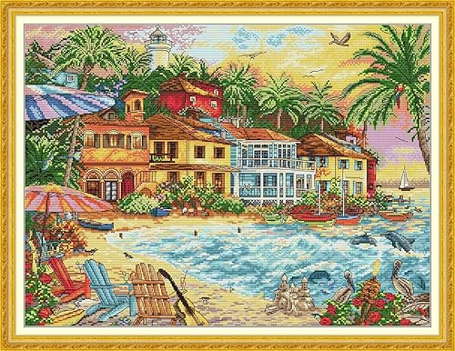 Joy Sunday Kit de punto de cruz estampado, patrón de costura de cruz para decoración del hogar, 14 quilates, tela preimpresa, bordado de