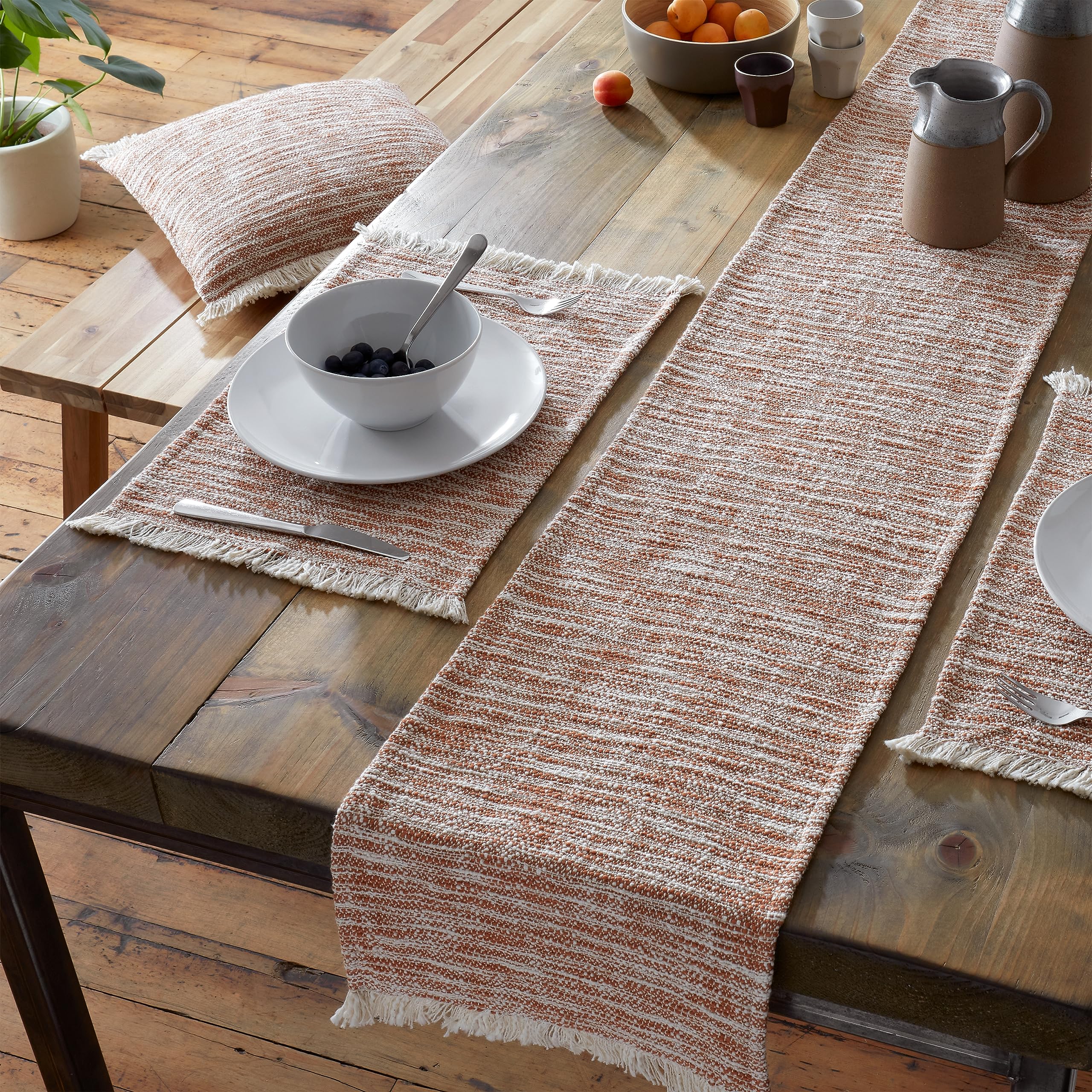 Pineapple Elephant Textured Frayed Edge Cotton Placemat Pair Terracotta - Image 2