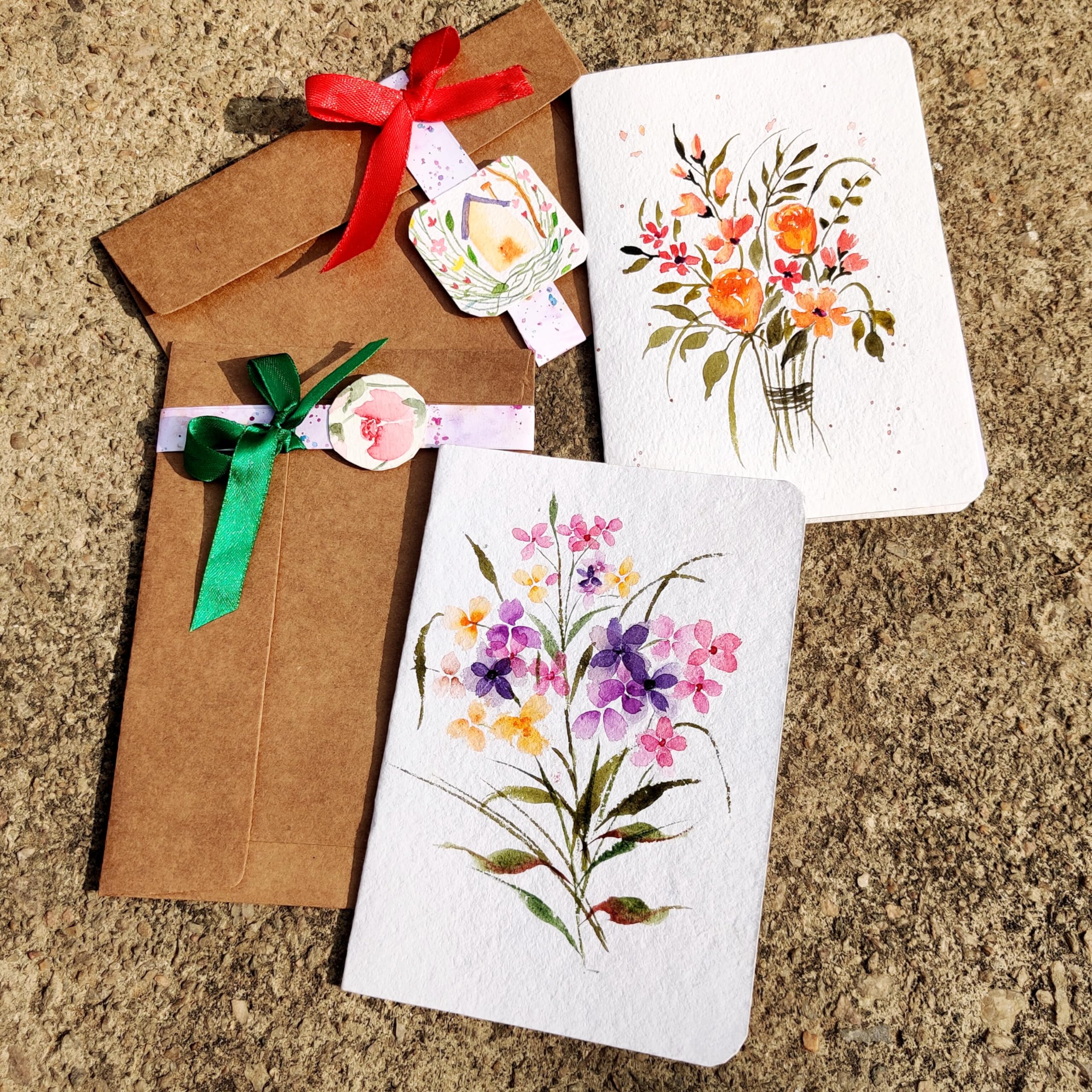 Greeting cards valentine's day, set of two | With envelopes | Handmade, watercolor floral painting | birthday card