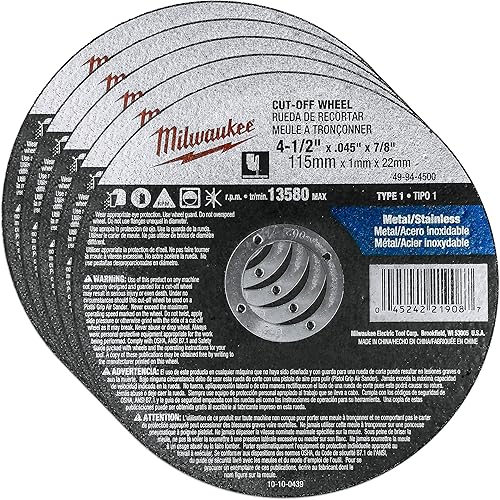 Milwaukee Rueda de corte de óxido de aluminio de 4-1/2 pulgadas de grosor x 7/8 pulgadas (paquete de 5).