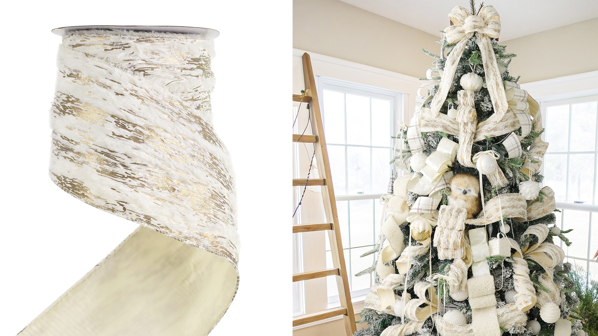 Amazon.com: HUIHUANG Thick Christmas Ribbon 4 inch Wired Ivory