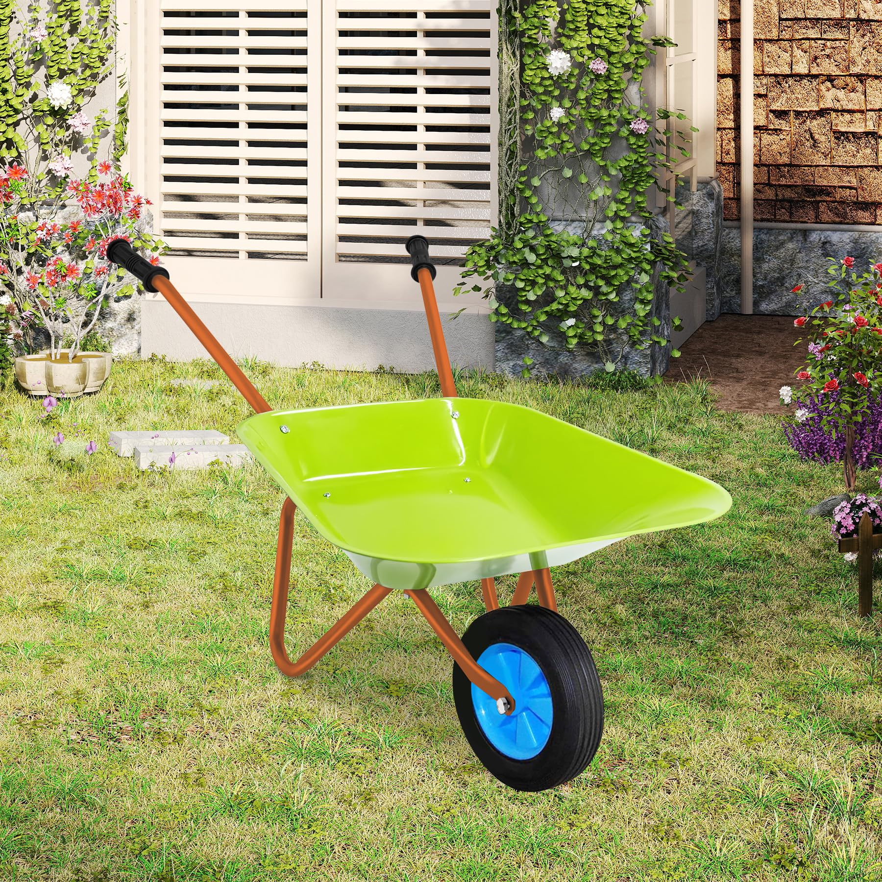 Carriola Bambini Set, Carriola da Giardino in Metallo, Attrezzi da Giardino per Bambini, Kit Giardinaggio Bambini per Giocare All'aperto