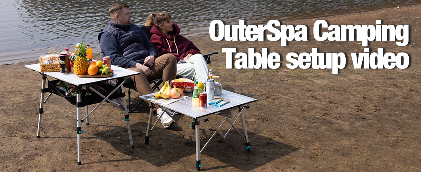OuterSpa camping table Mesa de Camping Plegable de Aluminio Ligera con Patas Ajustables, Mesa Rectangular para Exterior miniatura 7