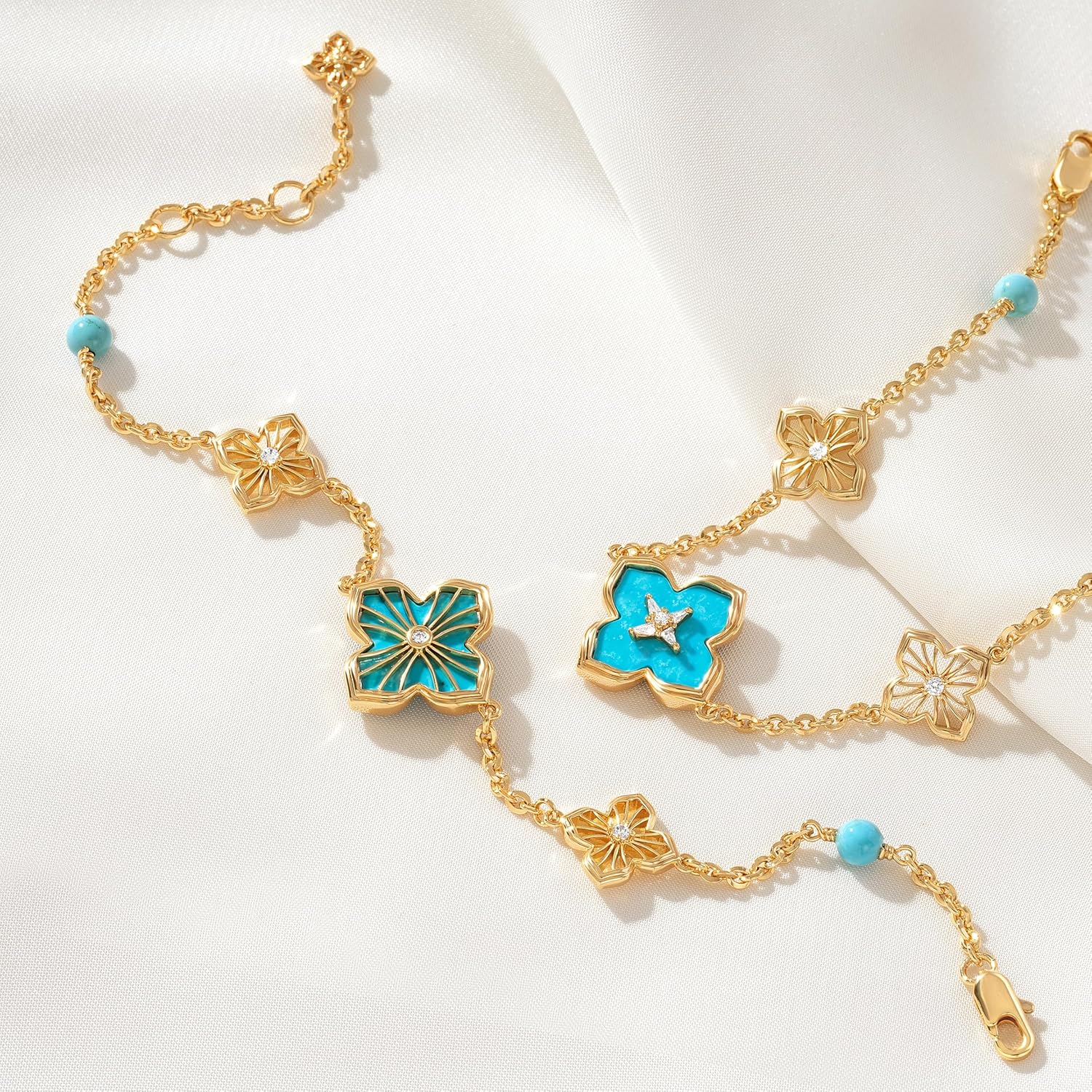 FETERO Gold Bracelets for Women Trendy, Dainty 14K Gold Plated Charm Clover Bracelet 2 Sided Lucky Pendant Cute Pearl Beaded Bracelets Link Chain Waterproof Womens Jewelry Gifts - Image 4