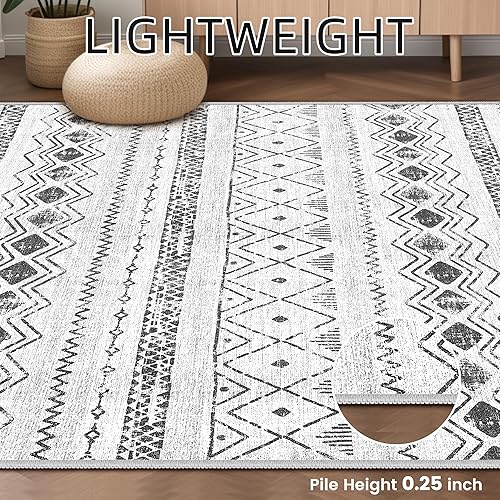 Miniatura 3 de Alfombra marroquí bohemia de 5 x 7 pies, alfombra grande geométrica neutra para interiores, para sala de estar, dormitorio, mesa de comedor, moderna
