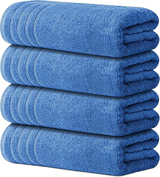 Avalon Towels Bath Towels Set of 4, Size 30 x 60 Inches, Highly Soft and Absorbent, Quick Drying, Lightweight, Perfect for Daily Use (Blue)