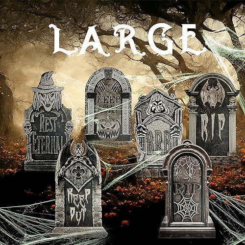 Miniatura 1 de Runwosen 19.7 pulgadas grandes 9 piezas de lápidas de Halloween RIP cementerio, lápida de plástico para decoración de Halloween, carteles de patio