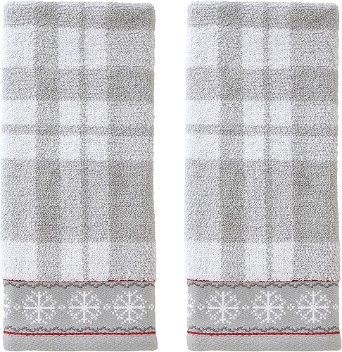 SKL Home Christmas Whistler - Juego de toallas de mano a cuadros, 16 x 25 pulgadas, grisa cuadros, 2 unidades