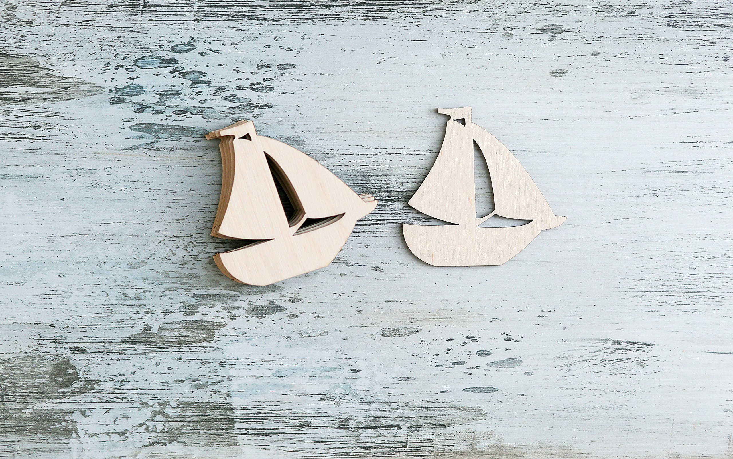 10x Gift Decoupage Craft Decoration Sail Boat Shapes Wooden Boats Wooden Sailboat Seaside Nautical Shapes Sailing Boat Wooden Ships