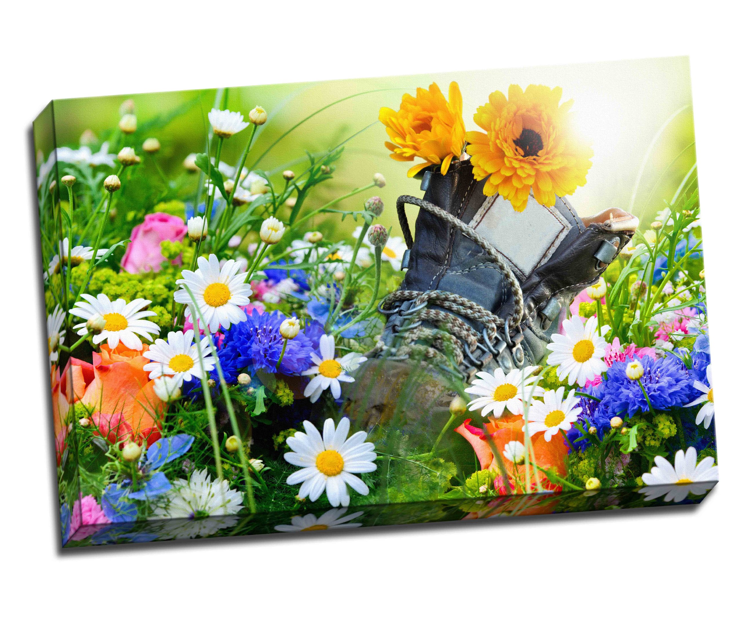 Panther Print Green Garden Flowers Canvas Art Print Poster 30"X 20" Inches