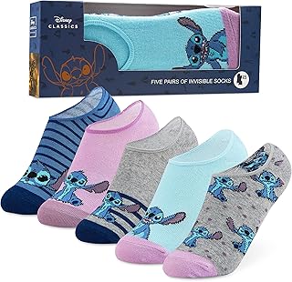 Disney - Calcetines Tobilleros Mujer de Stitch, Pack de 5 Pares de Calcetines Invisibles Mujer, Regalos Originales Para Mujer