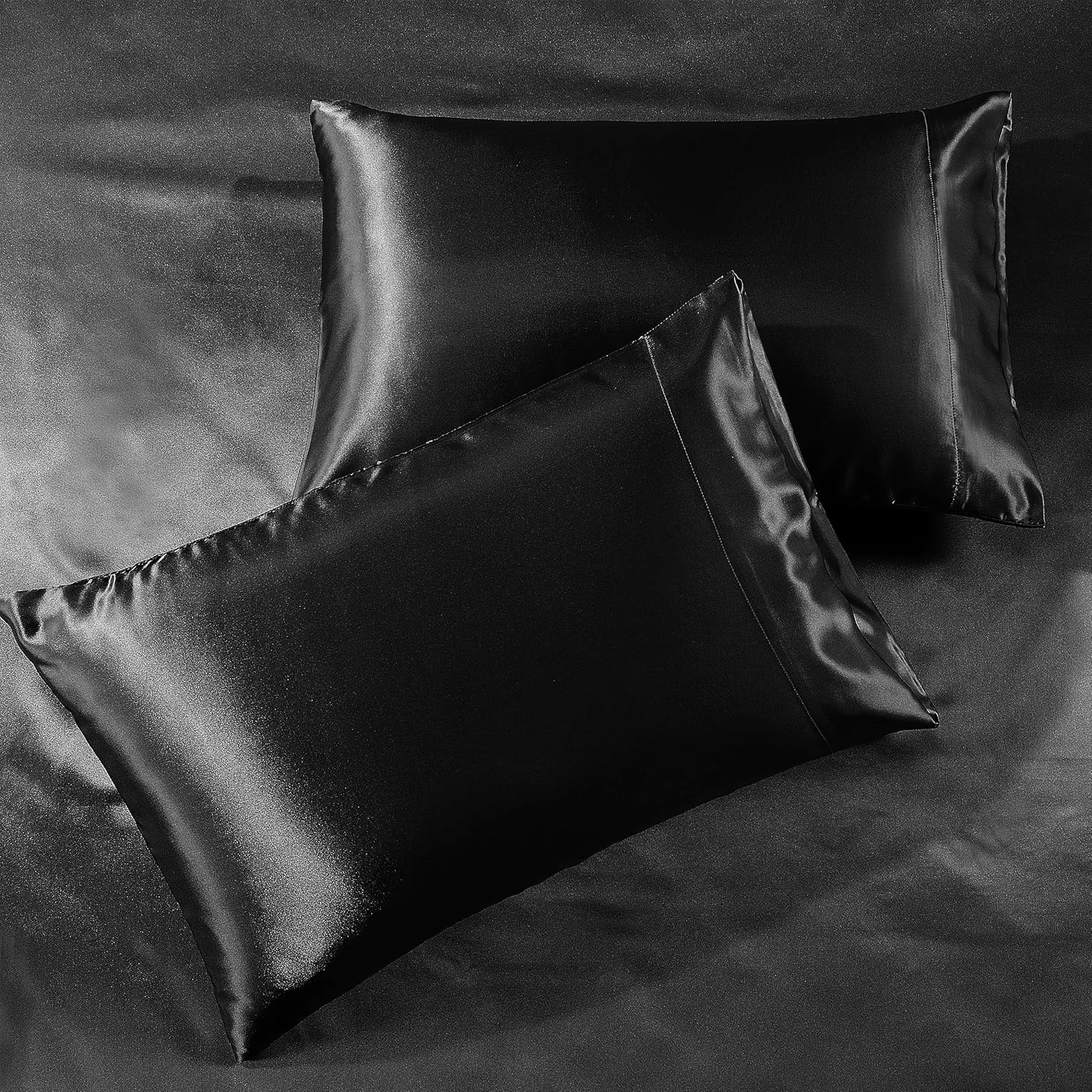 Satin Sheets California King [4-Piece, Black] Luxury Silky Bed Sheets - Extra Soft 1800 Microfiber Sheet Set, Wrinkle, Fade, Stain Resistant - Deep Pocket Fitted Sheet, Flat Sheet, Pillow Cases