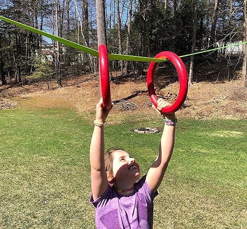 Miniatura 5 de AP Plus Anillos de guerrero ninja  Juego de 2 anillos grandes de color rojo, para escalada de gimnasia, con uso en carreras de obstáculos y líneas