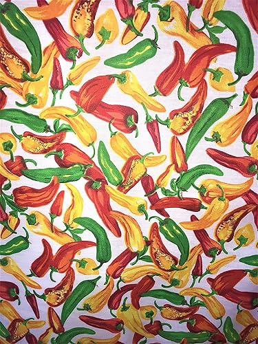 SAL TEX FABRICS, Colorido Hot CHILIS polialgodón impresión tela fondo blanco o fondo negro, vende por yarda (blanco)