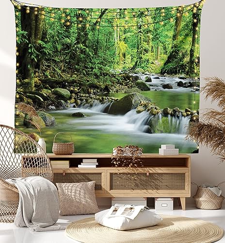 Miniatura 7 de Ambesonne Tapiz de selva tropical, tamaño King, arroyo de montaña en un bosque lluvioso tropical, escena silvestre, colcha colgante de pared,